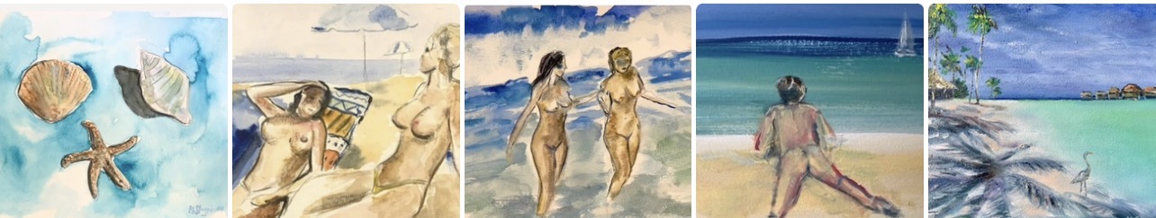 Nudist beach paintings and female nude art by Marina Stognieva